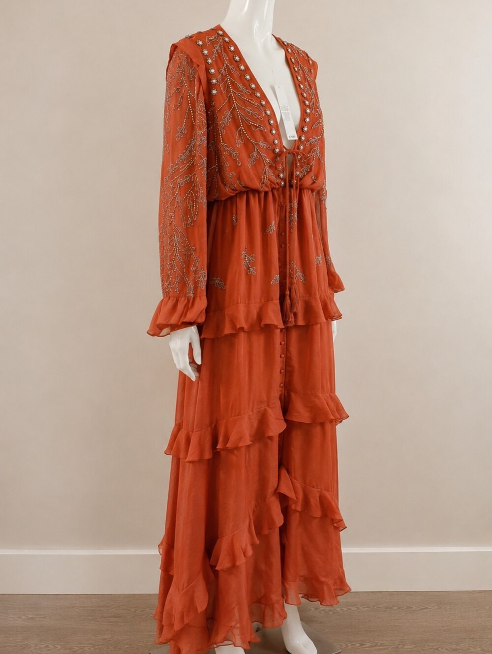 ASOS DESIGN Embellished Boho Maxi Dress Rust Orange NWT Size 10 - Picture 3 of 9